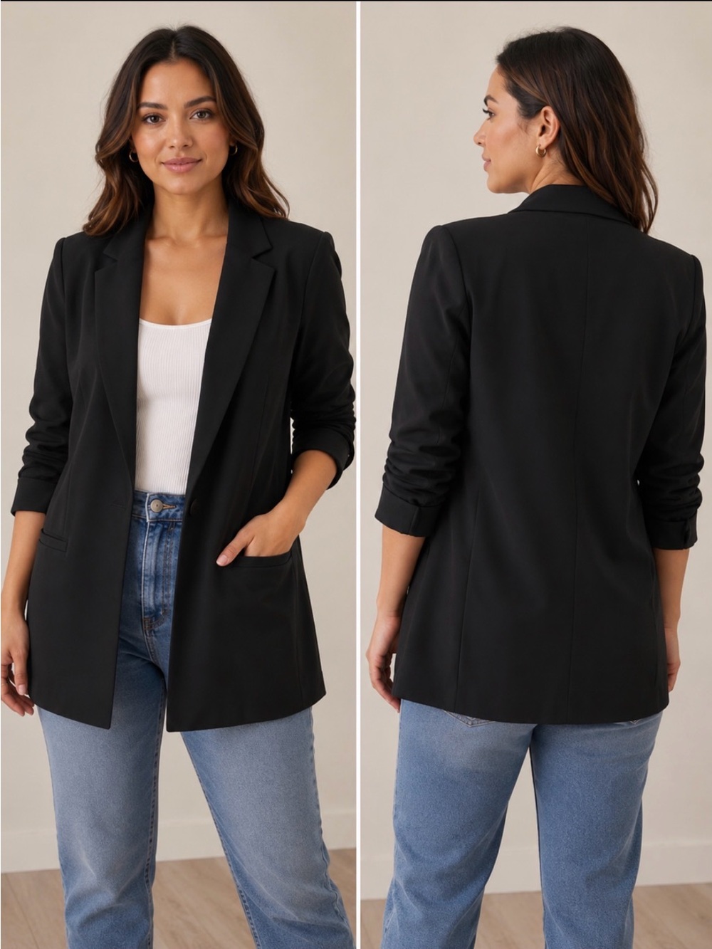 Motto Open-Front Blazer with Striped Lining, Size Large